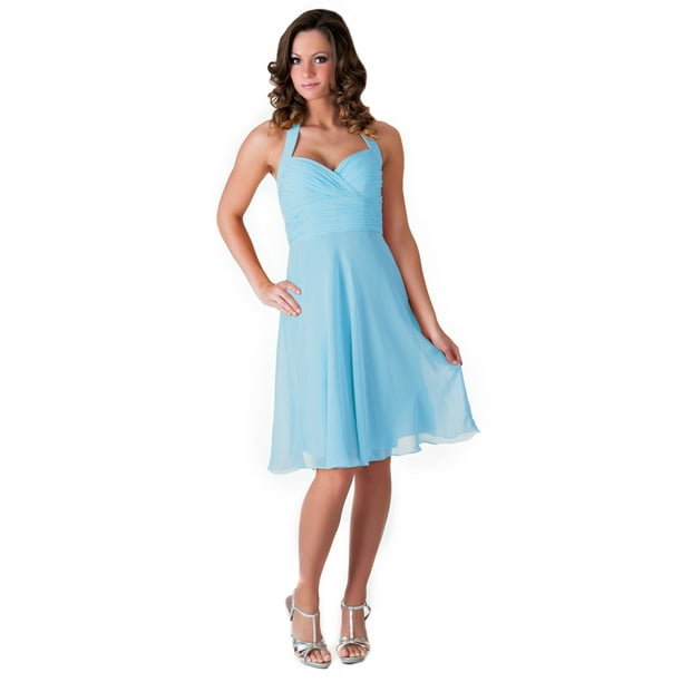 Faship - Faship Womens Elegant Halter Pleated Formal Dress Sky Blue ...