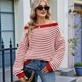 thumbnail image 2 of Womens Off the Shoulder Sweater 2025 Fall Winter Long Sleeve Striped Sweater Oversized Knitted Pullover Tops Red S, 2 of 6