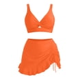 thumbnail image 5 of Mlkoz Swimsuits for Women Solid Color V Neck Ruched Drawstring High Waist Swim Skirt Bikini Sets Two Piece Swimsuit, 5 of 6