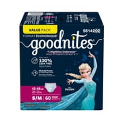 Goodnites Girls Absorbent Disposable Nighttime Bedwetting Underwear, S/M, 60 Count