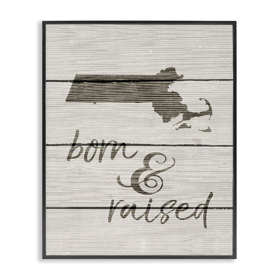 Stupell Industries Farmhouse Born and Raised Massachusetts Black Framed Giclee Art, 16 x 20, by Lil' Rue