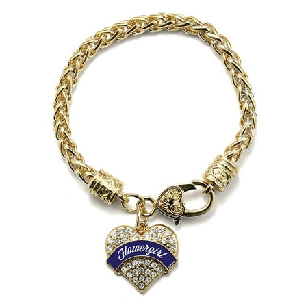 Navy Blue Flower Girl Gold Pave Heart Charm Bracelet