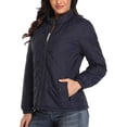 thumbnail image 3 of Frontwalk Women Quilted Jackets Stand Collar Coat Long Sleeve Outerwear Ladies Casual Coats Zip Up Navy Blue XL, 3 of 4