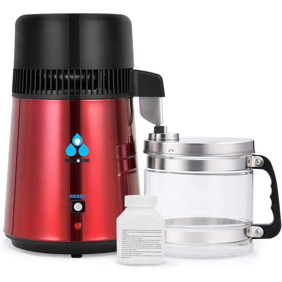 DC HOUSE Upgrade 1 Gallon Water Distiller, 4L Stainless Steel Home Countertop Drinking Pure Water Distiller Machine with On Off Switch, Glass Container