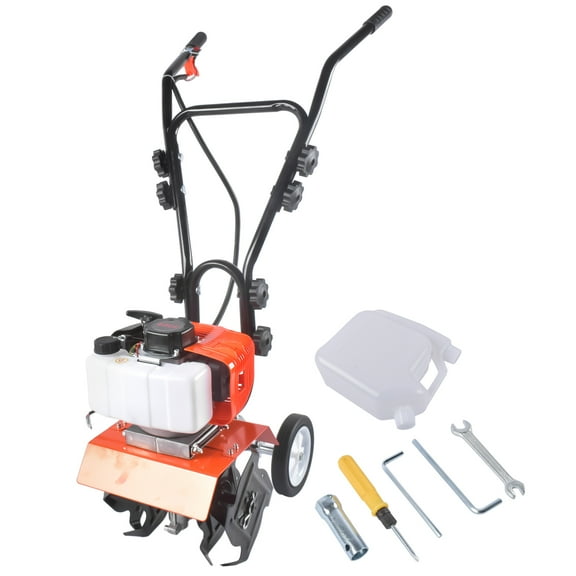 GELUOXI Tiller Cultivator Gas Powered, 43CC 2-Stroke Garden Cultivator, Tiller with 4 Steel Adjustable Front Tines for Lawn, Garden and Field Soil Cultivation