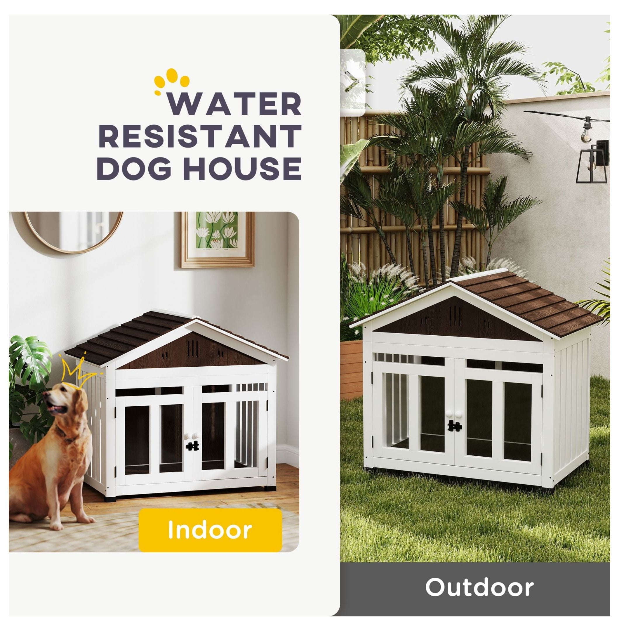 40"L Wooden Dog House Outdoor Indoor for Small, Medium, Large Dogs, with & Elevated Removable Floor