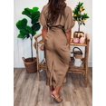 thumbnail image 2 of Dark Khaki Satin Shirt Dress With Self-Tie Ruched Waist Short Sleeve Midi, 2 of 5