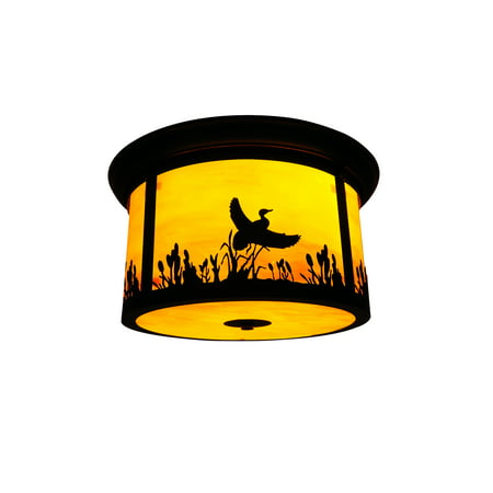Design House 566612 Ducks in Flight Rustic 2-Light Dimmable Indoor/Outdoor Ceiling Mount Light with Amber Glass for Porch Cabin Entryway Garage (bulbs not included), Oil Rubbed