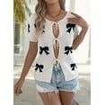 thumbnail image 6 of Women'S Bow-Knot Cardigan Sweaters Short Sleeve Loose Knit Tops L, 6 of 9