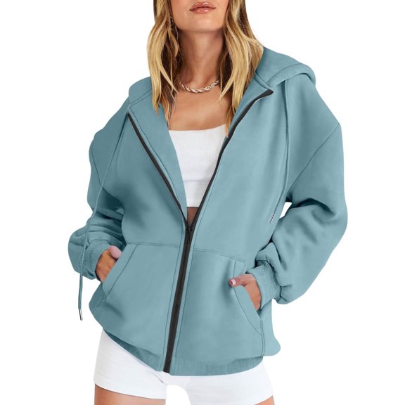 Oversized Sweatshirt For Women Casual Comfortable Solid Color Loose Zipper Hoodie Everyday Style Tops Clothes With Pocket
