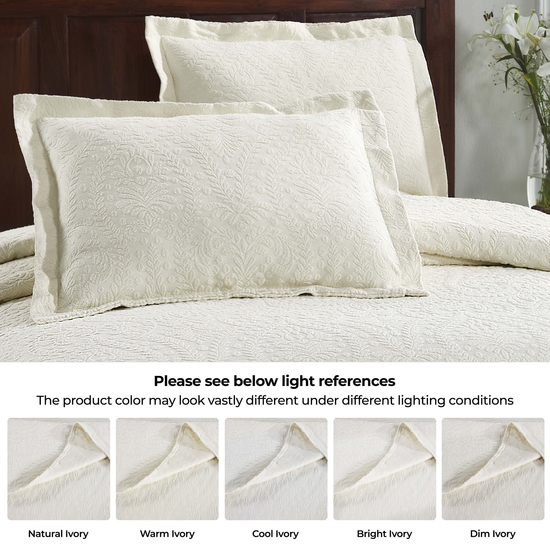 Superior 3 Piece Aspen Cotton Blend Ivory Bedspread Set, Full