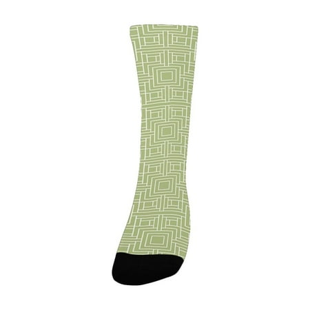 

Geometric Complex Detailed Nested Sqare and Line Pattern on Green Background Pistachio Green and Whi Women s Custom Socks (Made In USA)