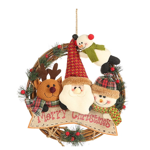 Navidad Muñeco De Nieve Elk Vine Anillo De Ratán Colgante Decoración Para La Ventana Del Hogar Puerta Delantera Pared Chimenea Ventana seitruly HA042993-01