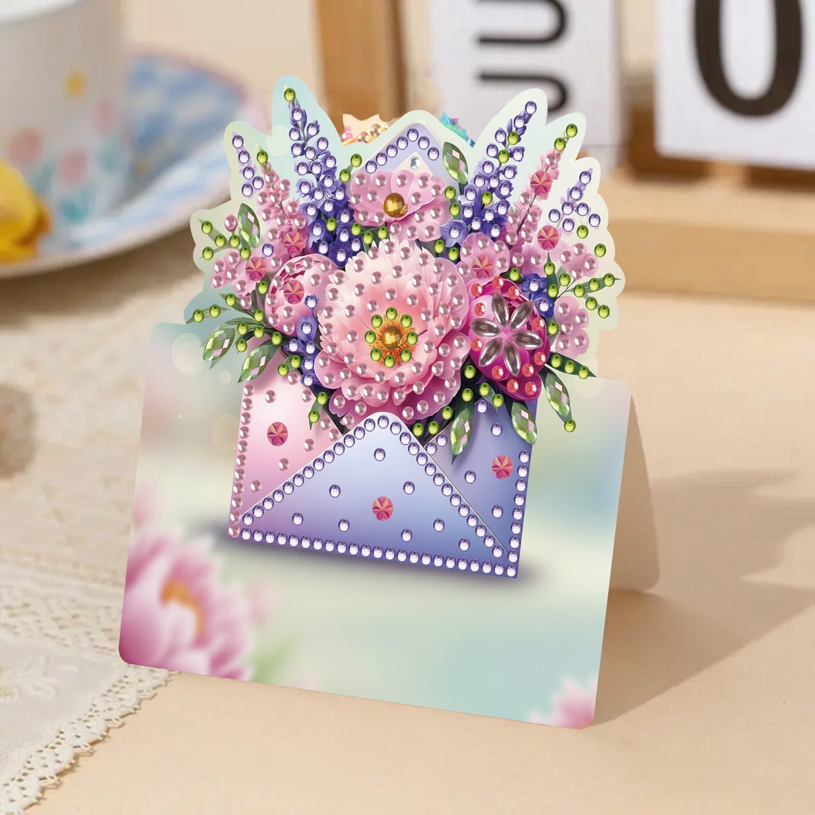 FLOPESN 6Pcs DIY Diamond Art Greeting Cards Set, Spring Flower 3D Folding Thank You Card For Birthday Holiday Blessing Gift(included envelopes)