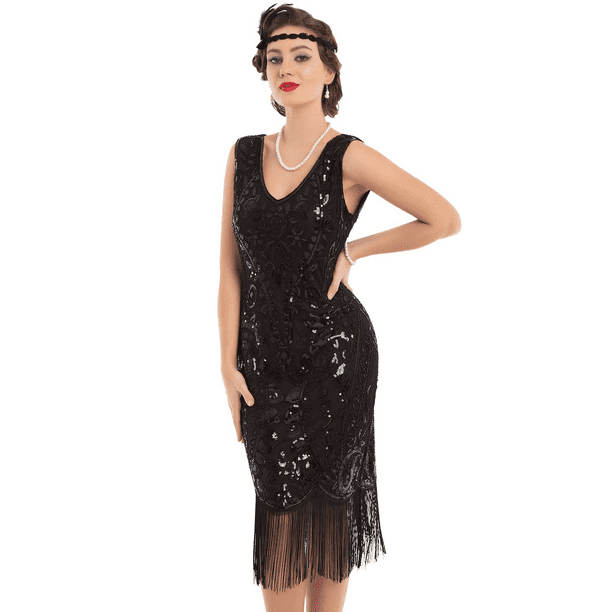 PrettyGuide Women's Flapper Dress Sequin Beaded Fringed 1920s Style ...