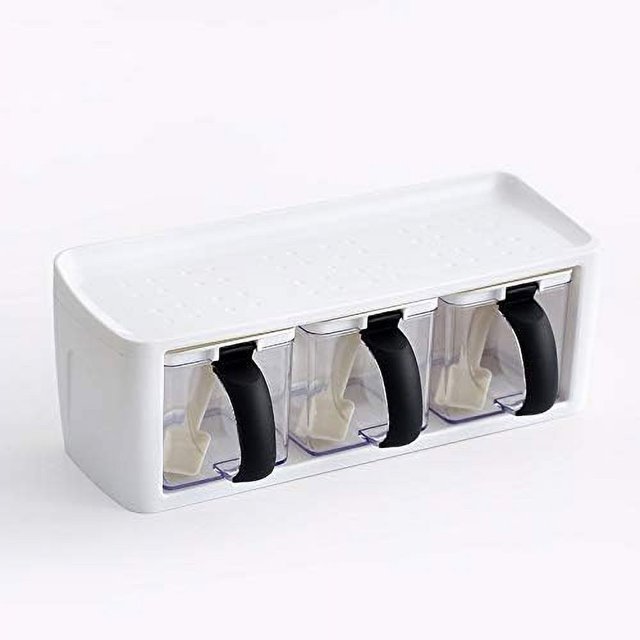 Estante de plástico para especias, cajas de almacenamiento apiladas para condimentos, tarros de especias, con asa, cuchara, contenedor de almacenamiento de cocina para condimentos de hierbas