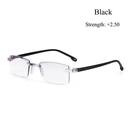 Unisex Diamond-cut Rimless Gaming Presbyopia Eyewear Anti Blue-ray Reading Glasses Radiation Protection BLACK STRENGTH 2.50