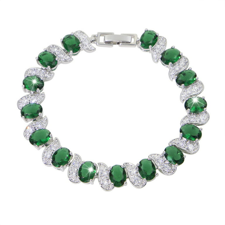 rygai Women Bracelet Leaf Charm Elegant Classic Adjustable Blue Rhinestone  Embedded Ladies Bracelet Fashion Jewelry,Green