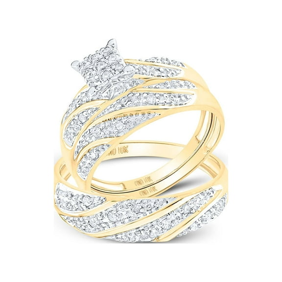 10kt Yellow Gold His Hers Round Diamond Square Matching Wedding Set 1/3 Cttw