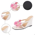thumbnail image 4 of Rokment Women's 3D Flower Wedge High Heels Slip on Sandals Bohemian Beach Summer Square Toe Chunky Heeled Slides Dress Slippers White Size 6, 4 of 7