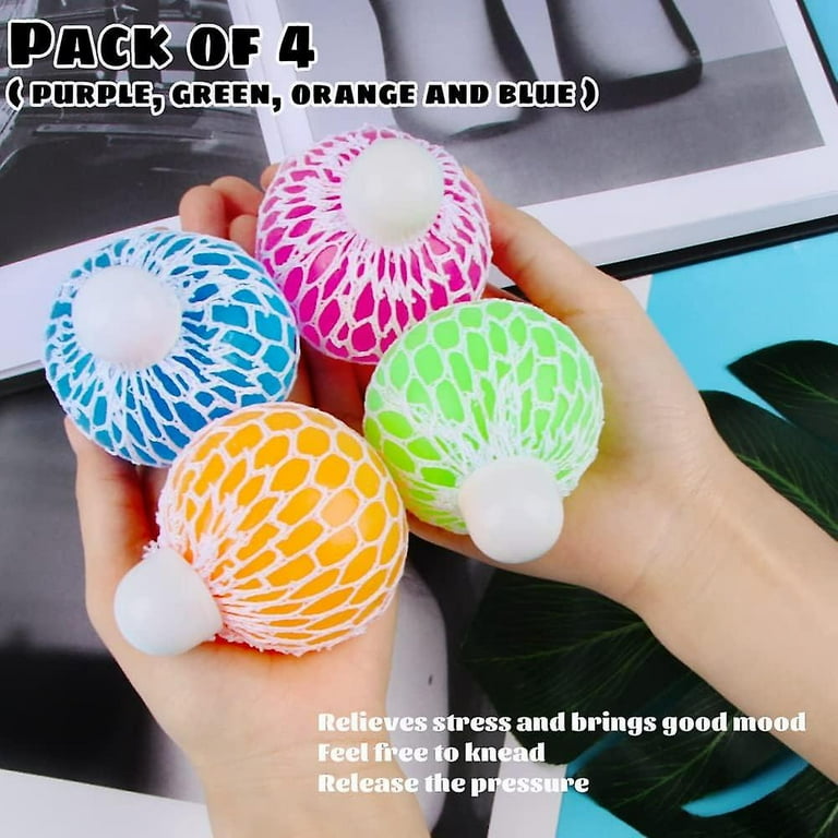 Squeeze Ball With Net Pack Of 4 Squishy Mesh Ball Squeeze Ball Colorful Stress Ball Fidget Toy Anti stress Toy For Children And Adults