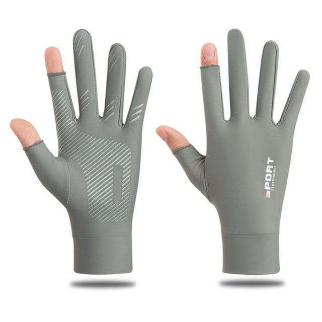 Summer UV Protection Gloves, Two-Fingerless Non-Slip Gloves for Men Women Breathable Gloves for Driving Cycling Riding Climbing Golfing Workout (Grey, L)