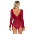 thumbnail image 2 of iEFiEL Womens Glitter Rhinestone Figure Skating Costume Long Sleeve Open Back Tassels Leotard for Gymnastics Lyrical Dance Burgundy L, 2 of 7