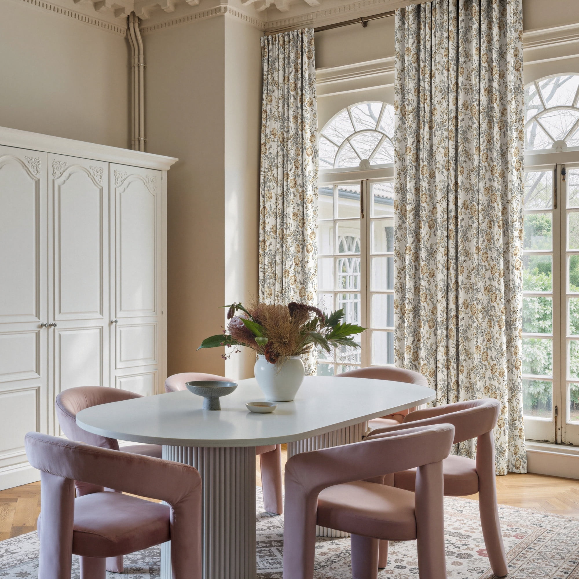 StangH Floral Velvet Curtains Vintage Peony Pattern Curtains French Country Room Darkening for Living Room, Beige, W52 x L84, 2 Panels