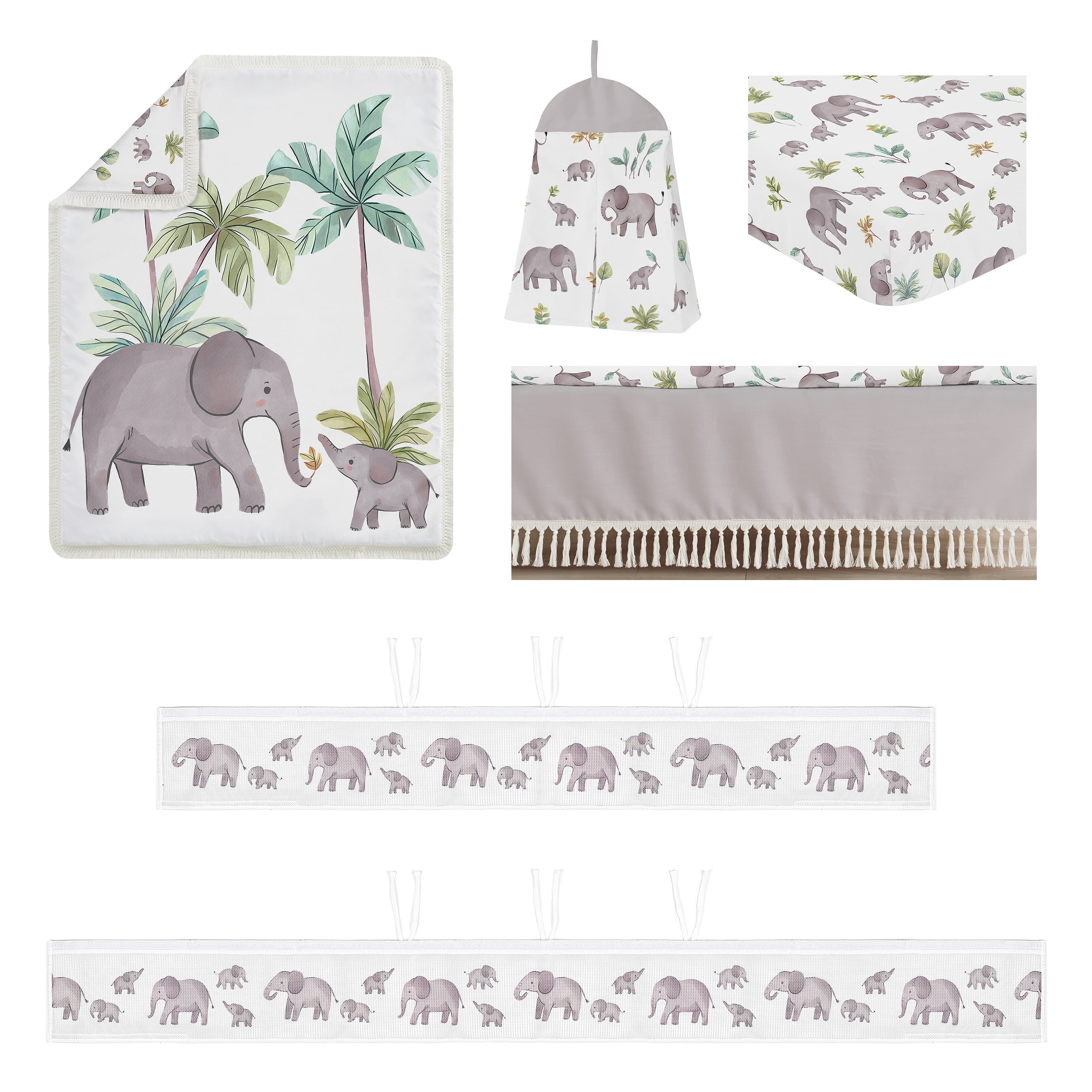 Sweet Jojo Designs Watercolor Elephants Boy, Girl, Unisex/Gender Neutral Crib Bedding + BreathableBaby Breathable Mesh Liner