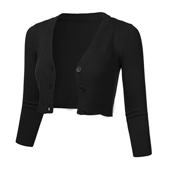 Women Solid Casual Button Down 3/4 Sleeve Cropped Bolero Short Coat Cardigan