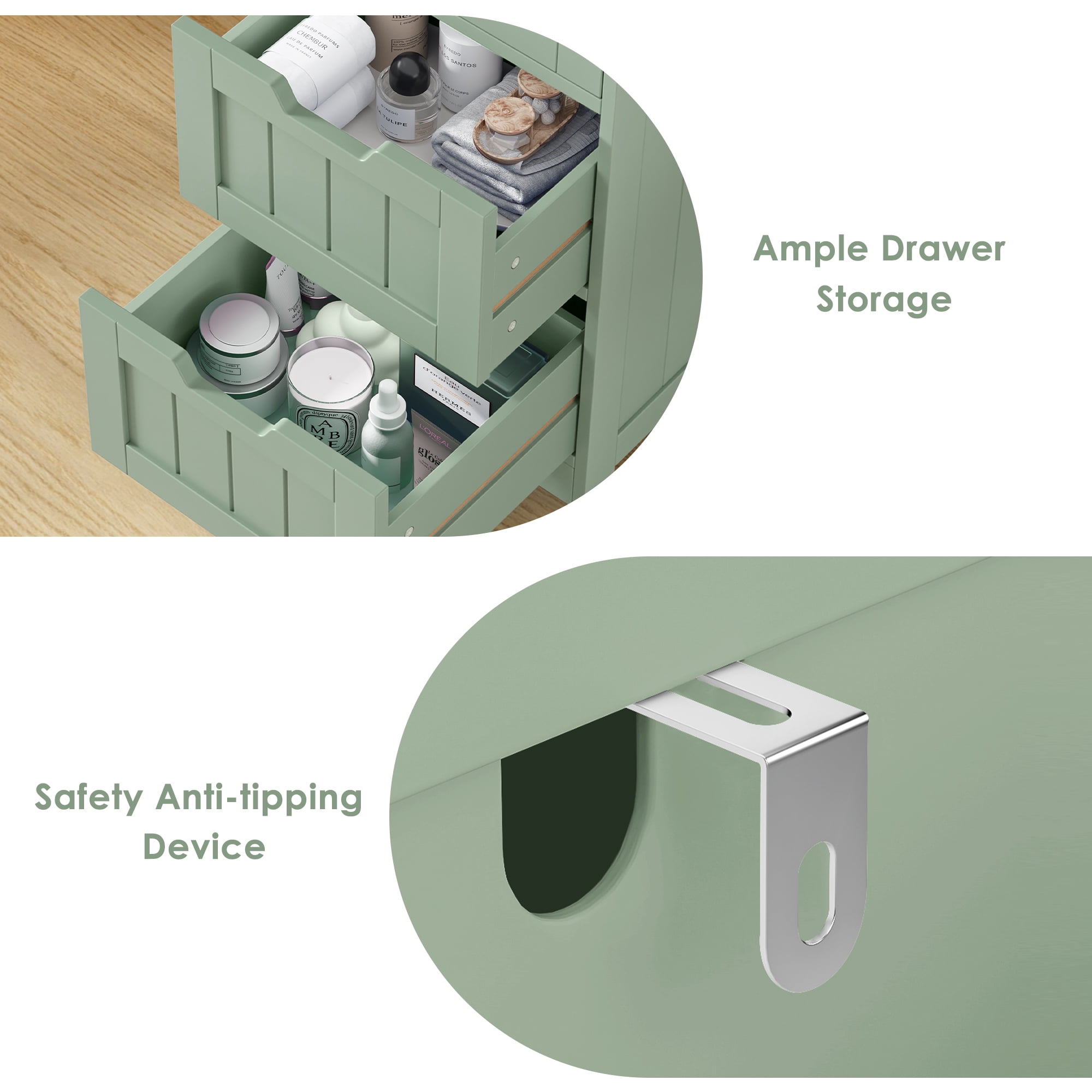 Homfa Bathroom Storage Cabinet, Free Standing Narrow Cabinet with 4 Drawers Entryway Storage Organizer for Living Room Bedroom, Green