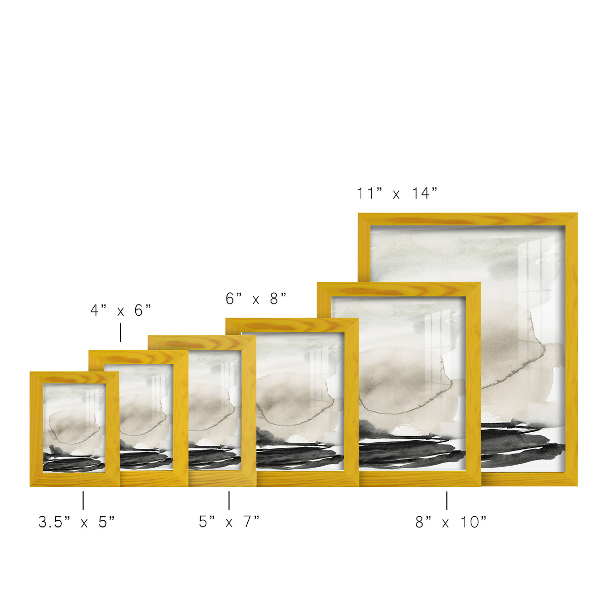 Ebony Horizon Triptych II - Framed Print w/glass - Sunflower Yellow