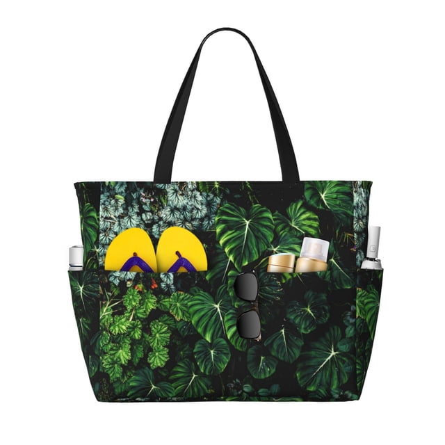 Easygdp Lush Foliage Green Plant Bolsa de Viaje de Playa de Gran Capacidad, Bolsa Tote Perfecta para la Playa, Escapadas de Fin de Semana y Viajes