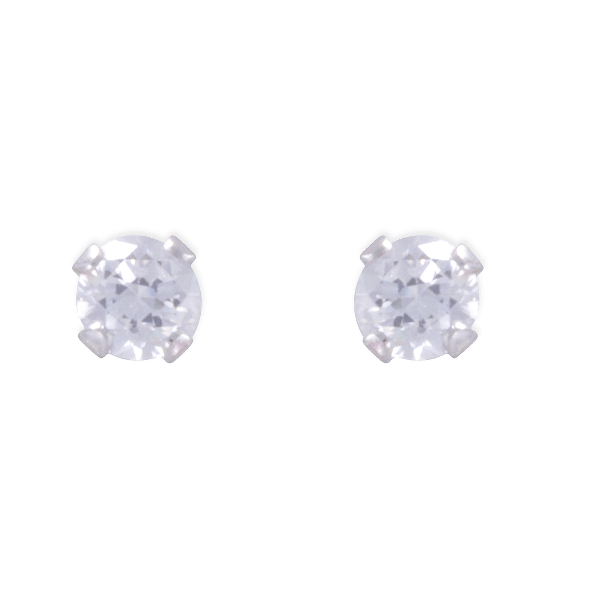 Brilliance Fine Women's Girl’s Sterling Silver Cubic Zirconia Round Stud Earring Set, 4 Pairs