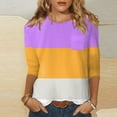 thumbnail image 2 of TSADFHJI Hauts Femmes Tendance 2024 Femmes Haut à Manches 3/4 Été Décontracté Polyvalent Régulier Simple Chemise Imprimée Col Rond Poche Chemise Décontractée Haut S Violet, 2 of 5