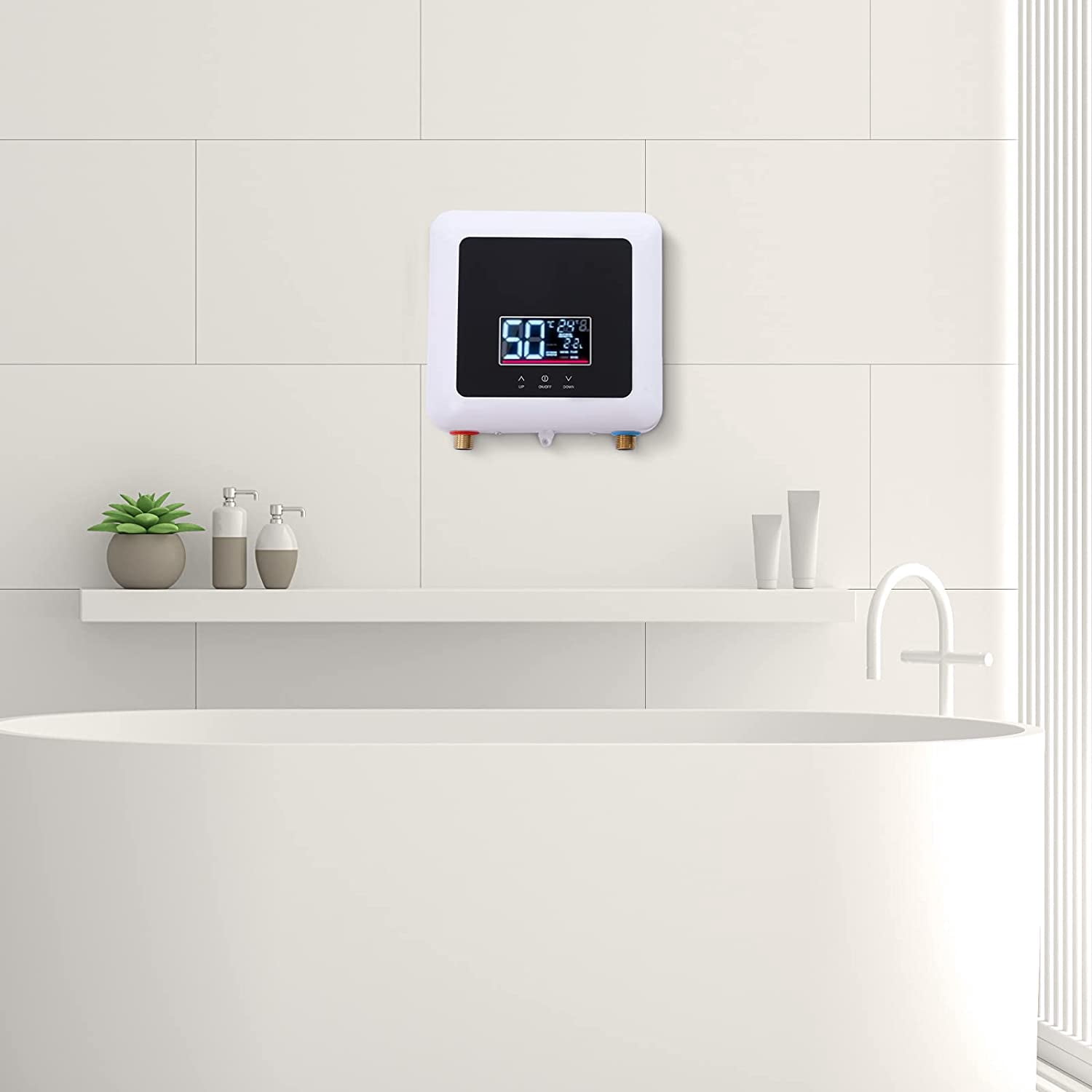 5.5KW Electric Tankless Instant Hot Water Heater for Bathroom Kitchen, Compact Digital Display Hot Water Heater with Remote Control