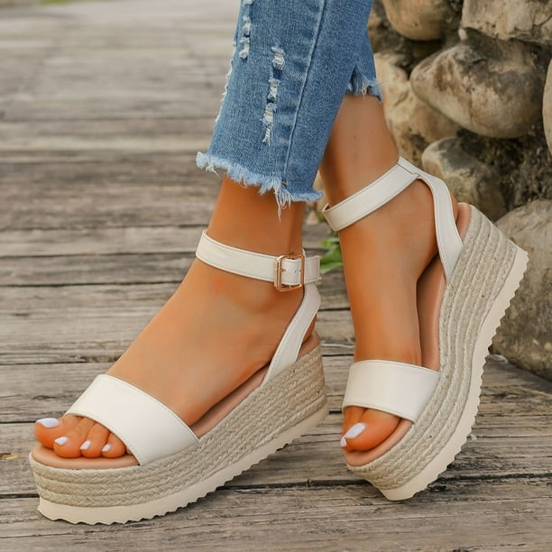 XIAQUJ Platform Sandals Women Two Band Open Toe Ankle Strap - Main Image