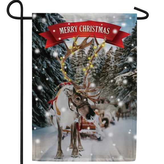 America Forever Sleigh Ride Christmas House Flag, 28 x 40 inch Double Sided, Reindeer Holiday Banner, Merry Christmas Outdoor Decor, Winter Magic Flag, Festive Yard Decoration