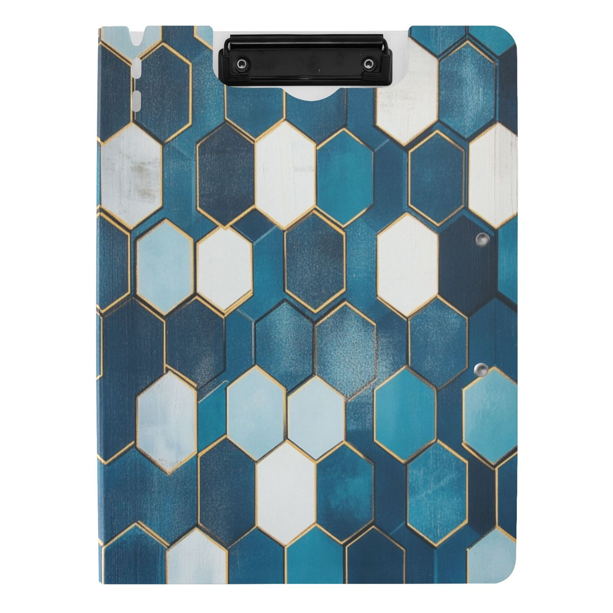 FORMRS A4 Clipboard Folder with Pen Holder Horizontal Foldable School Office Binder, Dark Blue Hexagon Patterns