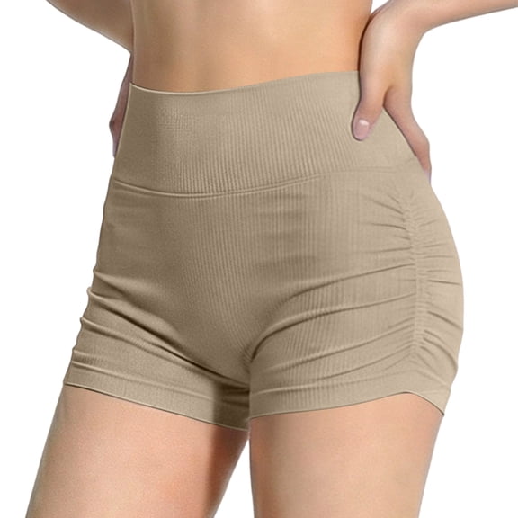 Fewfanhot Women High Waist Ribbed Yoga Shorts, Ruched Side Butt Lifting Stretch Mini Workout Gym Shorts
