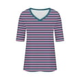 thumbnail image 3 of Women V Neck Half Sleeve Tshirts Striped Tunic Tops Summer Loose Elbow Length Tees Business Casual Blouses, 3 of 4