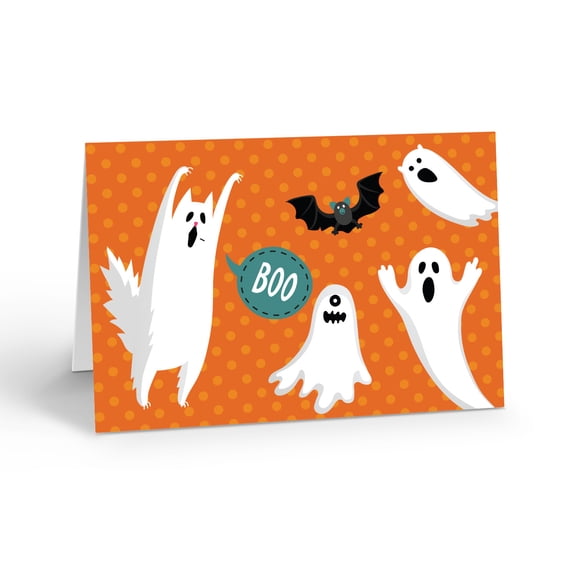 Silly and Cute Ghost Halloween Blank Note Card - 10 Cards and Envelopes - B14375