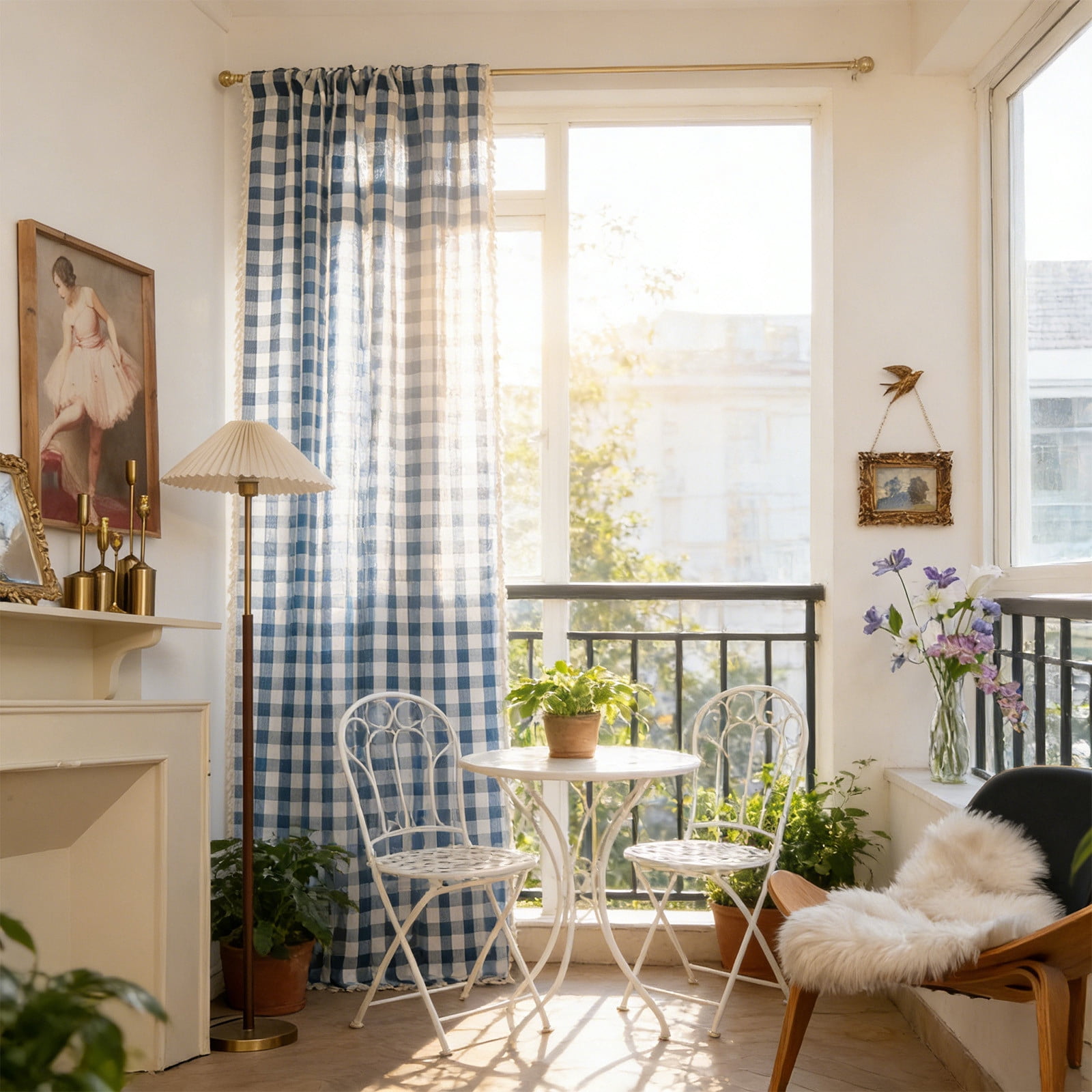 Woven Trends Farmhouse Curtains,Rural Style Curtain 23"x55" Classic Country Plaid Gingham Checkered Design Machine Washable for Living Room Bedroom Balcony Modern Home Decor