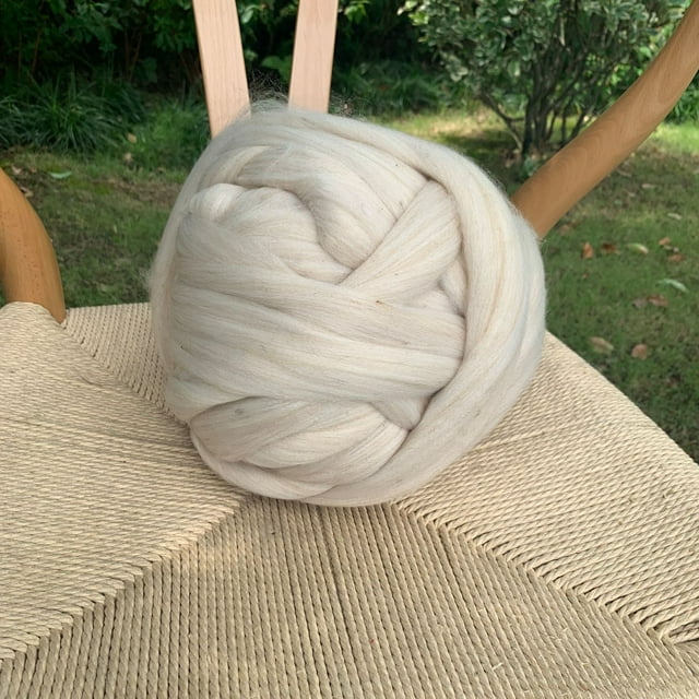 Zhuge Hilo de lana de 100 g, fibra de lana para fieltrar, hilo grueso, hilado de lana para fieltrar con aguja, fieltrar en húmedo, hilado a mano, color beige