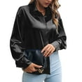 thumbnail image 4 of XFLWAM Women's Satin Silk Long Sleeve Button Down Shirt Formal Work Blouse Top Black M, 4 of 4