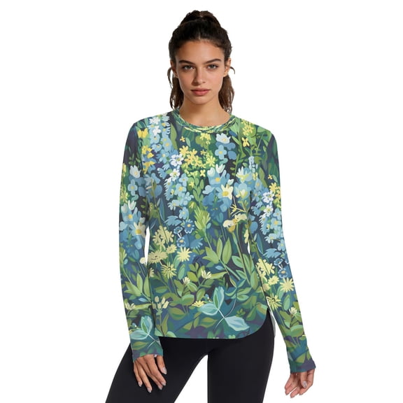 Blue Grass Women UPF 50  UV Shirts Long Sleeve with Thumb Holes Workout Sun Shirt Quick Dry Athletic Hiking Tops