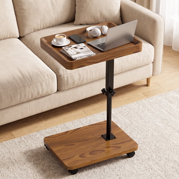C Table End Table with Adjustable Height, 360°Swivel TV Tray Table for Small Spaces, Portable C-Shaped Side Table for Couch & Bed
