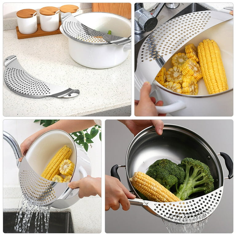 Strainer Pot Pan Stainless Steel Pasta Drainer Spaghetti Moon Half Handle Side Colander Frying Oil Filter Fry Hand Held