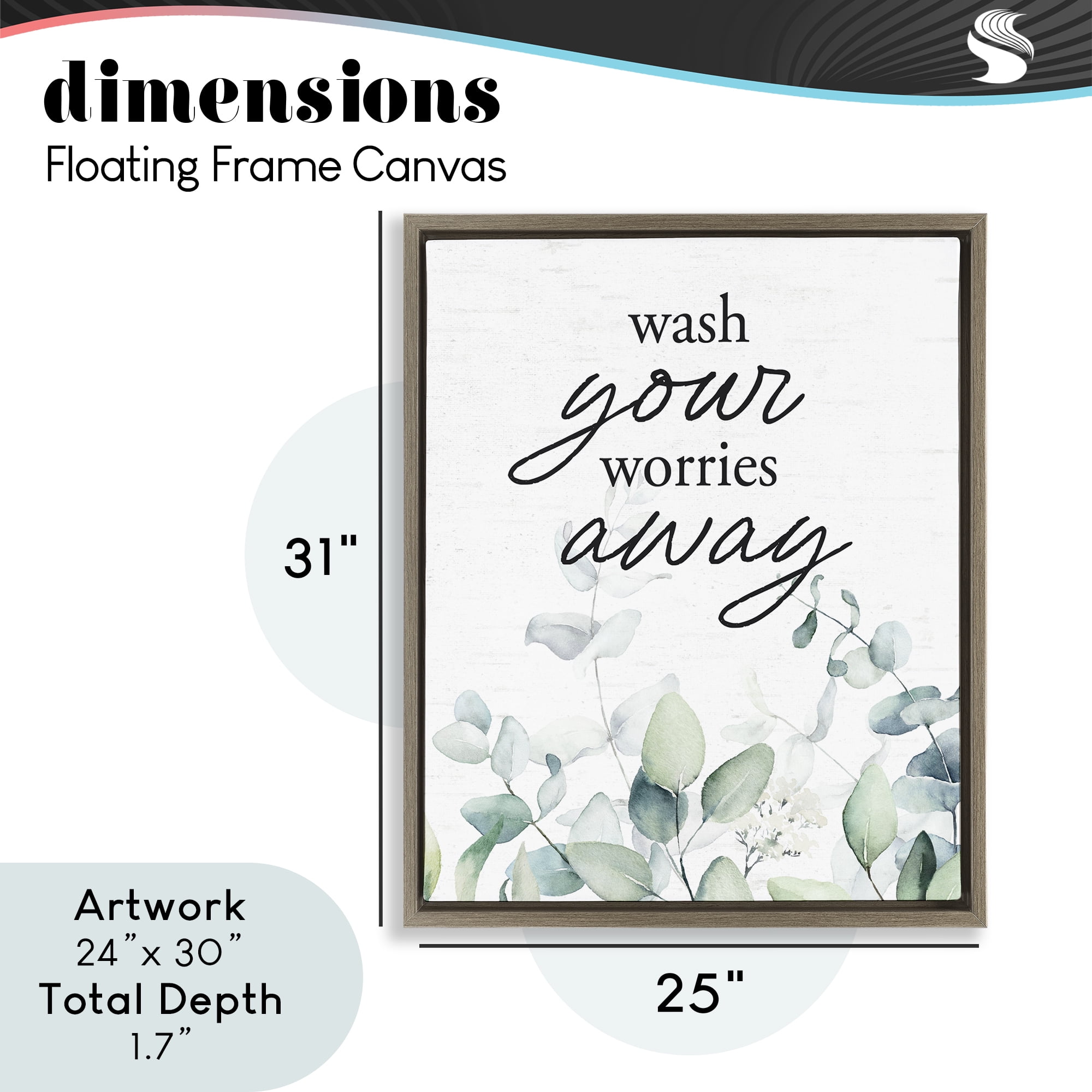Wash Worries Away Herb Leaves Brown Framed Floater Canvas Wall Art, design by Lettered and Lined