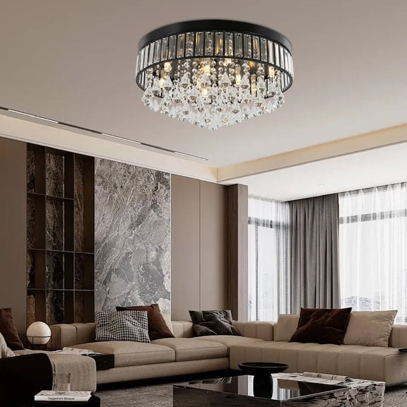 Crystal Ceiling Light Modern Round Flush Mount Crystal Chandelier Bake Paint